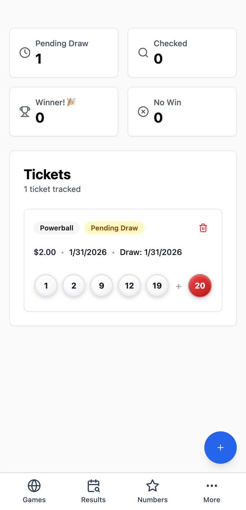 Ticket tracking dashboard showing recent results and tracked tickets